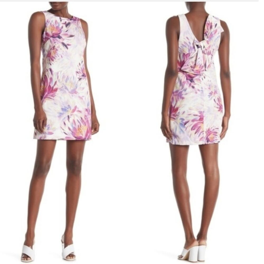 Trina Turk Clemente Water Lily Floral Watercolor Sheath Dress Bow on the Back